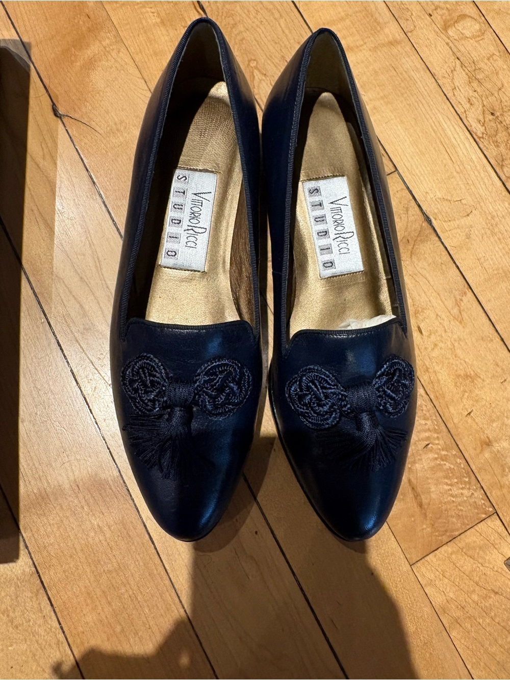 Vittorio Navy Leather Tassel-Detail Loafers